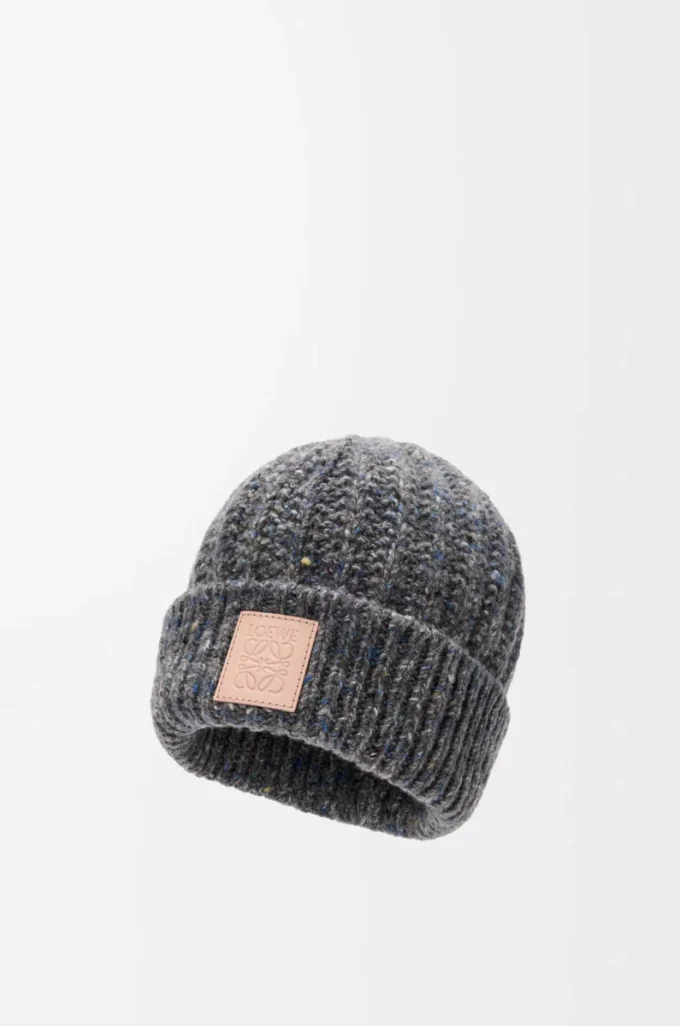 Beanie aus einer Mischung aus Wolle und Kaschmir Grau/Blau meliert