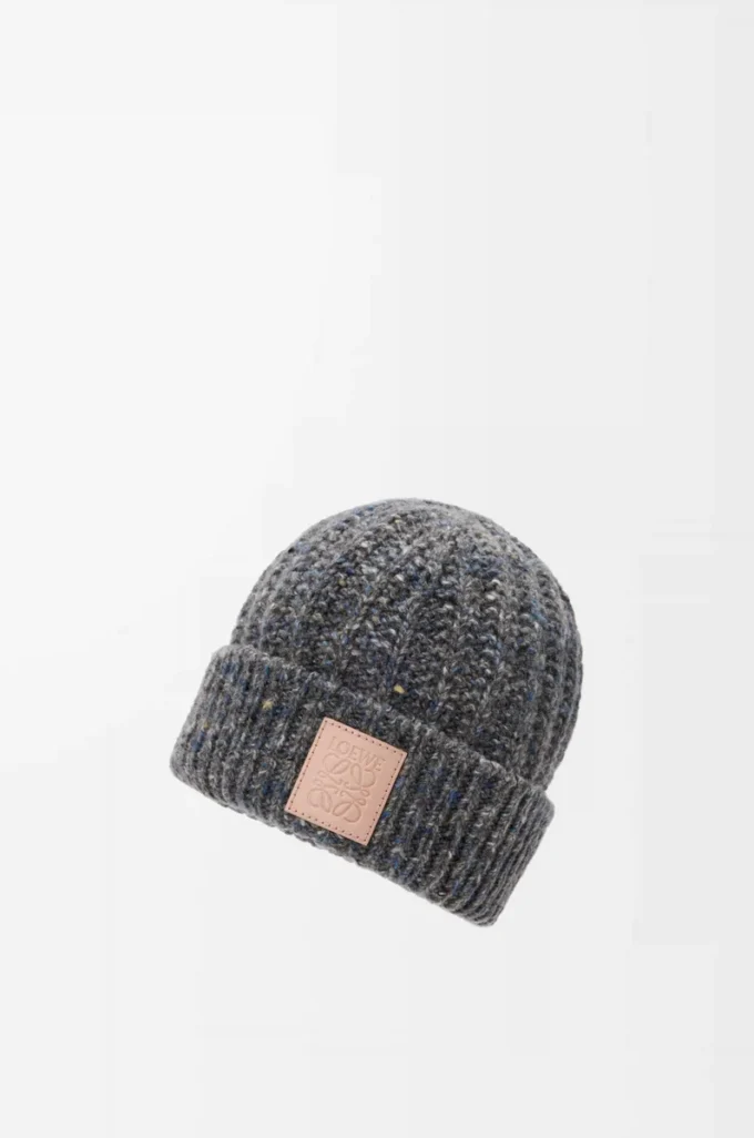 Beanie aus einer Mischung aus Wolle und Kaschmir Grau/Blau meliert