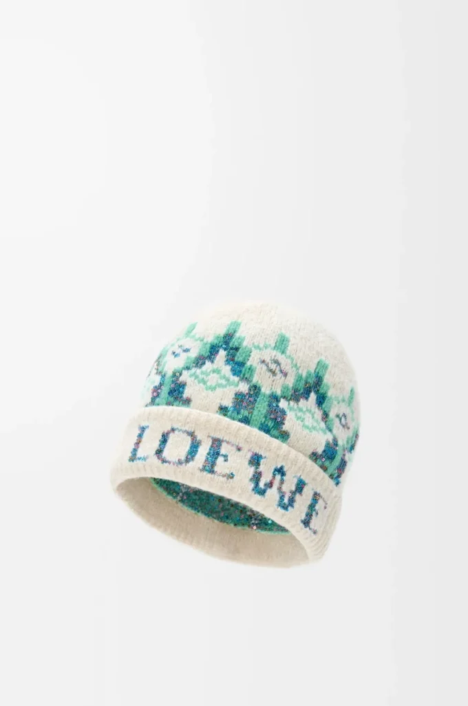Beanie aus Wollmischung Weiß/Mint