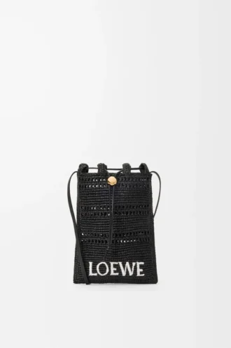 Beutel mit Kordelzug aus Raffia Schwarz