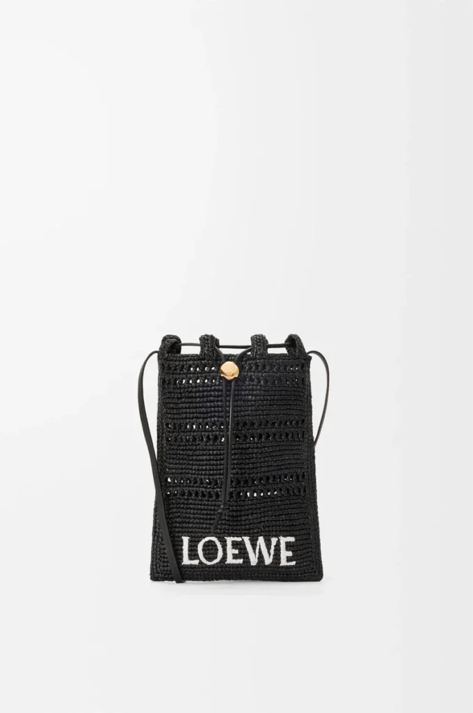 Beutel mit Kordelzug aus Raffia Schwarz