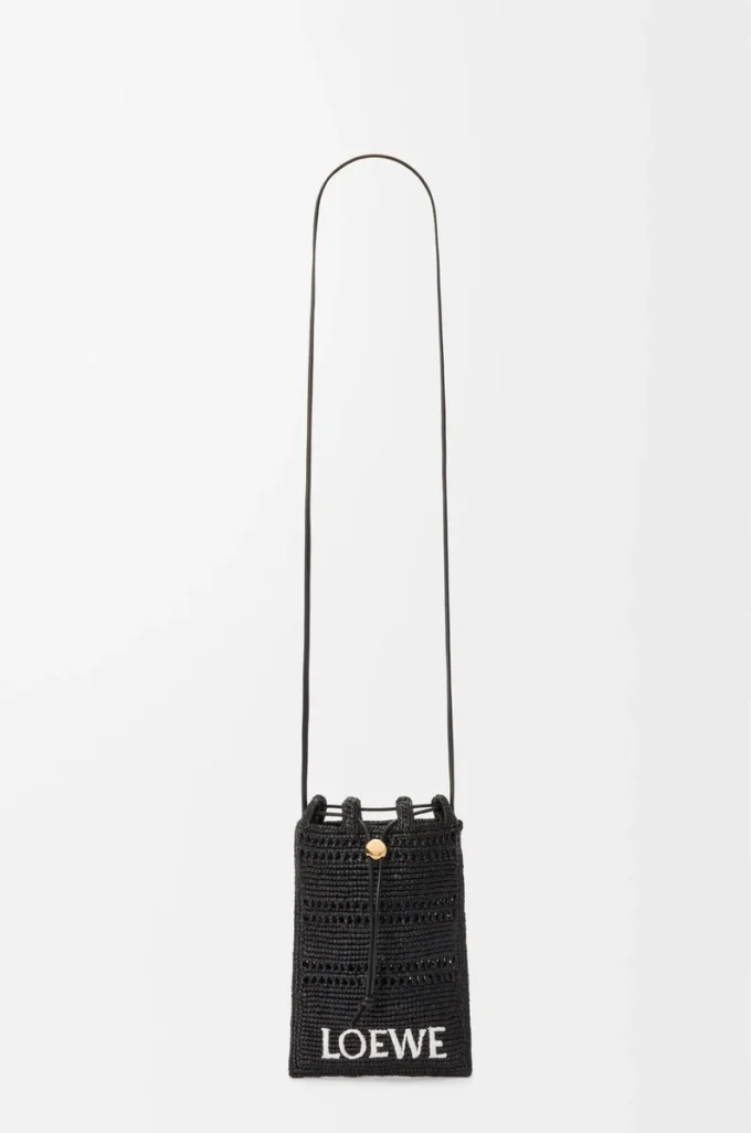 Beutel mit Kordelzug aus Raffia Schwarz
