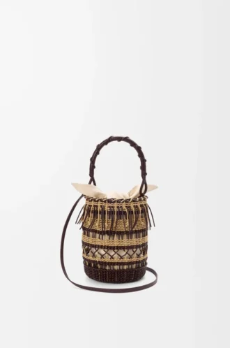 Beuteltasche aus Kordel und Leder Dunkelbraun/Mehrfarbig