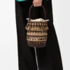 Beuteltasche aus Kordel und Leder Dunkelbraun/Mehrfarbig