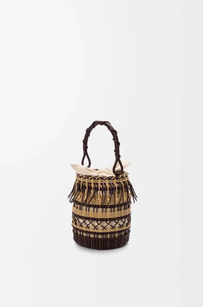 Beuteltasche aus Kordel und Leder Dunkelbraun/Mehrfarbig