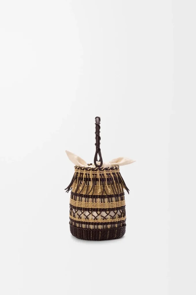 Beuteltasche aus Kordel und Leder Dunkelbraun/Mehrfarbig