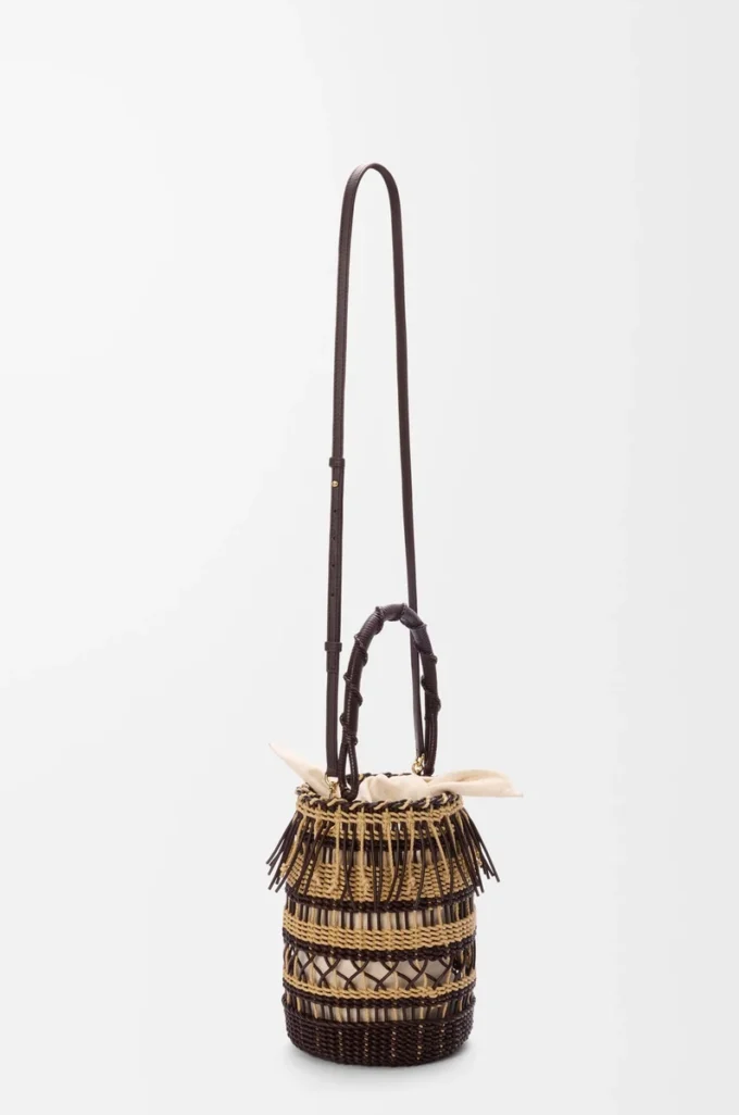Beuteltasche aus Kordel und Leder Dunkelbraun/Mehrfarbig