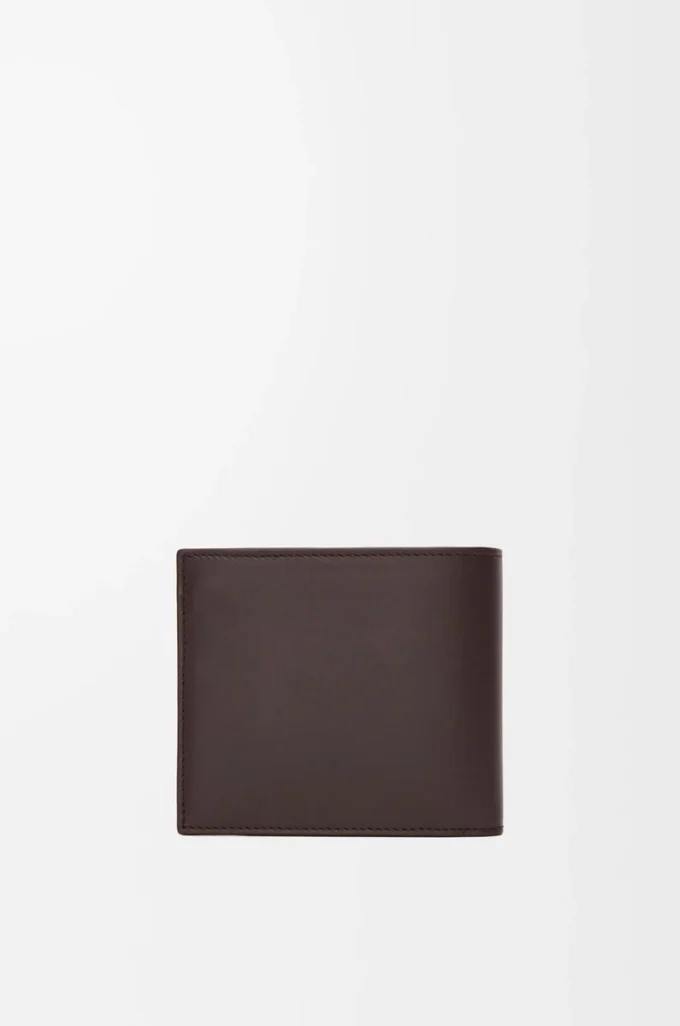 Bifold-Geldbörse aus satiniertem Kalbsleder in Dunkelbraun