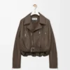 Bikerjacke aus Nappalammleder in Khaki Green