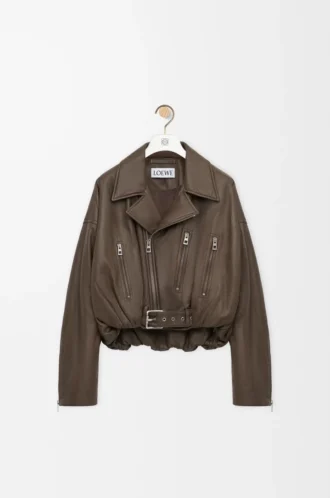 Bikerjacke aus Nappalammleder in Khaki Green