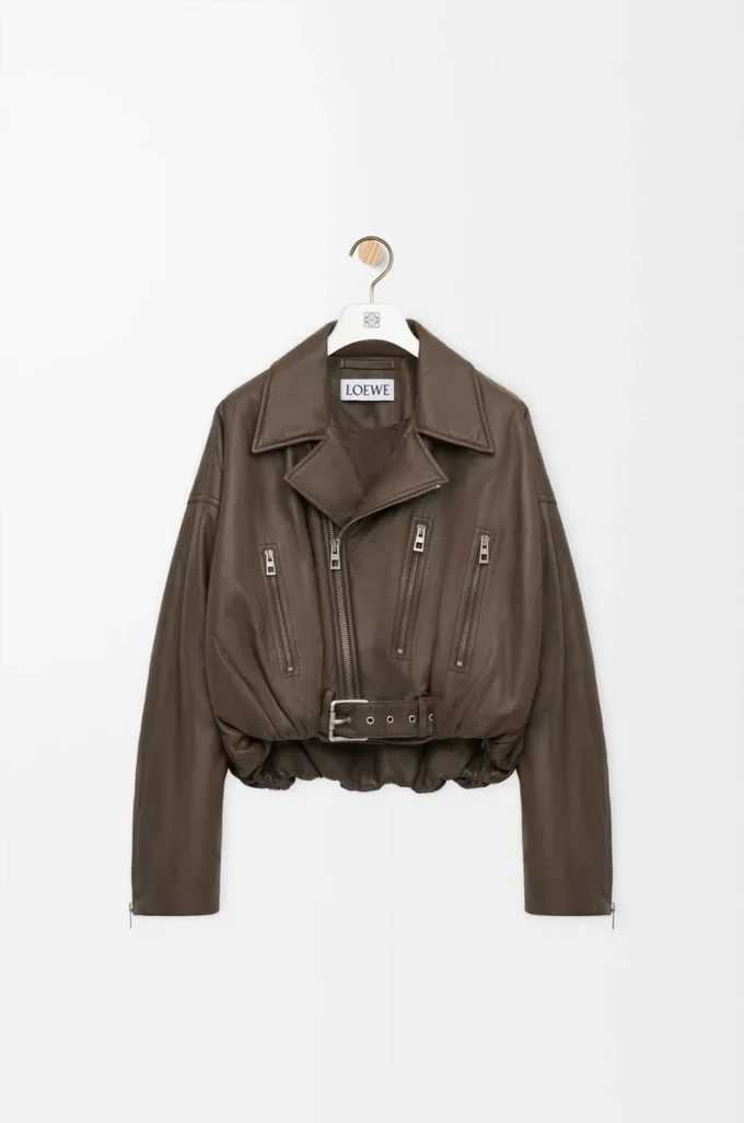 Bikerjacke aus Nappalammleder in Khaki Green