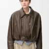 Bikerjacke aus Nappalammleder in Khaki Green
