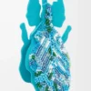 Blattinsekten-Schlüsselanhänger aus genähtem Leder in Deep Turquoise
