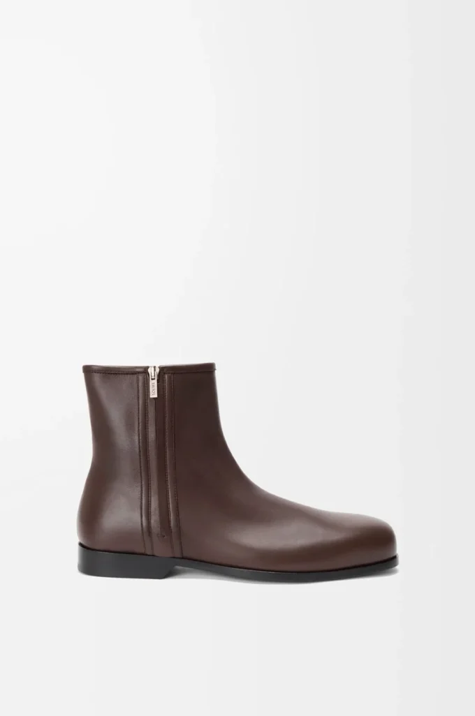 Bobine-Stiefelette aus glattem Kalbsleder in Kakao