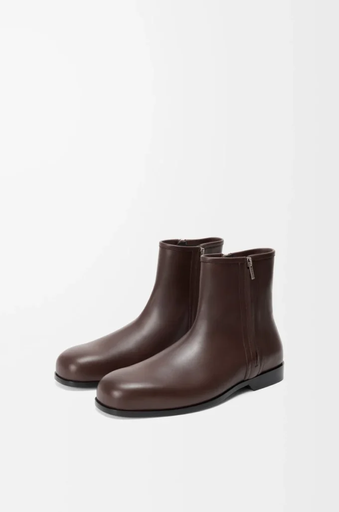 Bobine-Stiefelette aus glattem Kalbsleder in Kakao