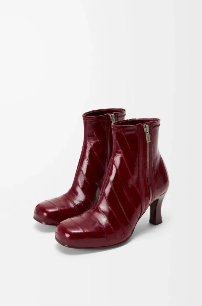 Bobine Stiefeletten aus Aal Leder in Burgunderrot