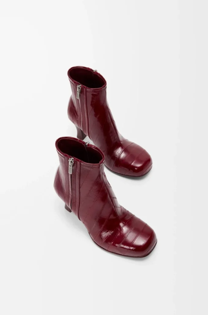 Bobine Stiefeletten aus Aal Leder in Burgunderrot