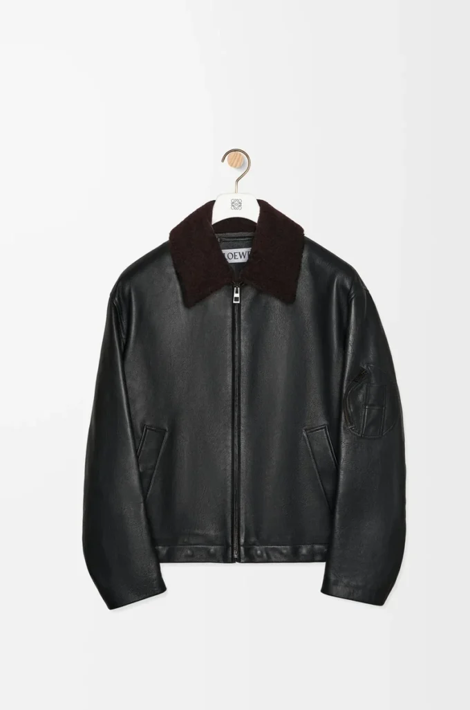 Bomberjacke aus Nappalammleder Schwarz/Braun