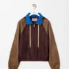 Bomberjacke aus Nylon, Nappalammleder und Kalbswildleder Braun