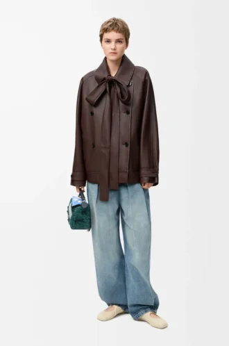 Bow-Jacke aus Nappalammleder in Dunkelbraun