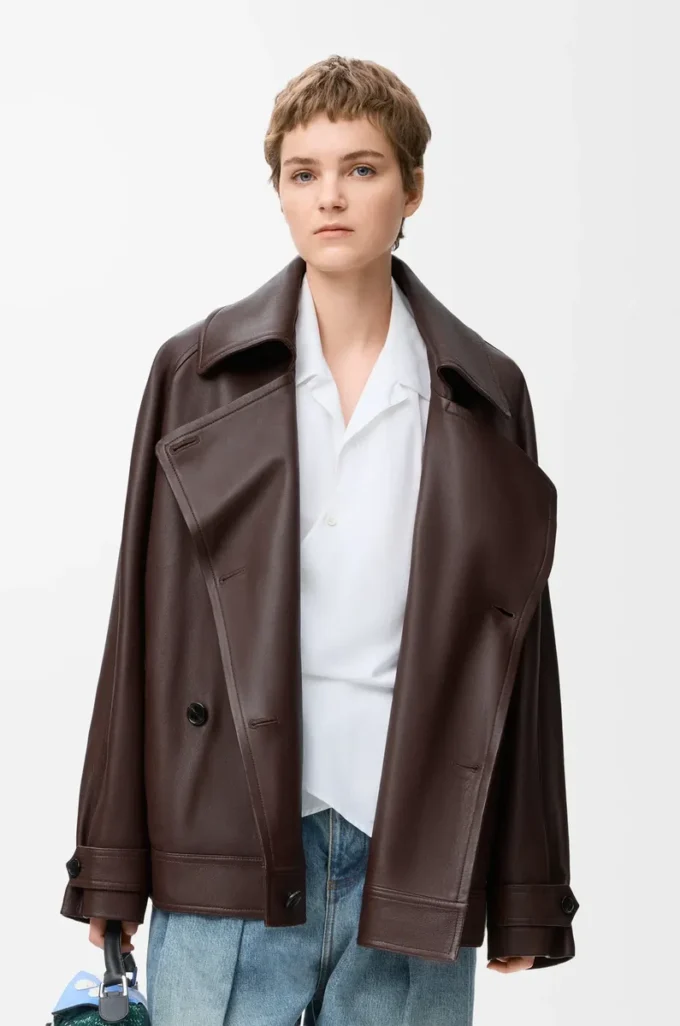 Bow-Jacke aus Nappalammleder in Dunkelbraun