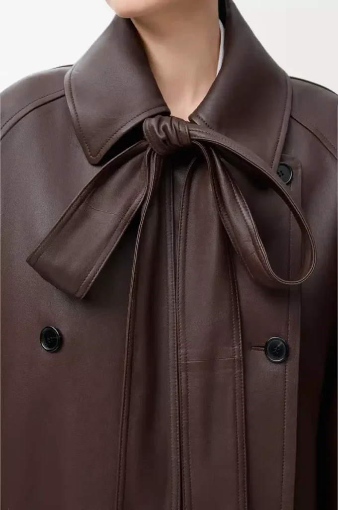 Bow-Jacke aus Nappalammleder in Dunkelbraun