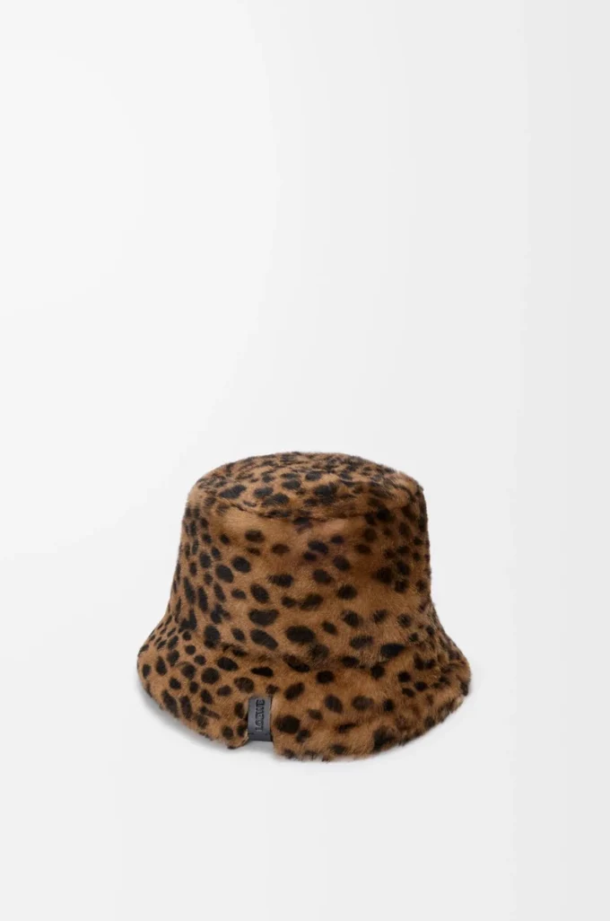Bucket Hat aus bedrucktem Lammfell Beige/Braun
