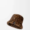 Bucket Hat aus bedrucktem Lammfell Beige/Braun