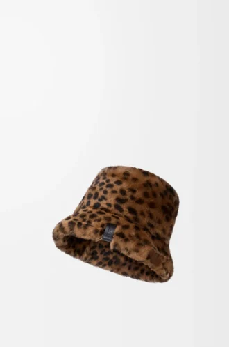 Bucket Hat aus bedrucktem Lammfell Beige/Braun