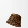 Bucket Hat aus bedrucktem Lammfell Beige/Braun