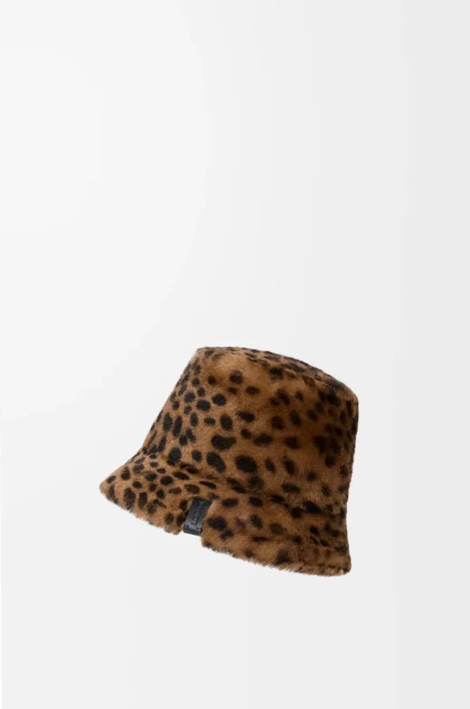 Bucket Hat aus bedrucktem Lammfell Beige/Braun