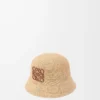 Bucket Hat aus Raffia und Kalbsleder in Natur
