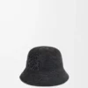 Bucket Hat aus Raffia und Kalbsleder Schwarz
