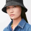 Bucket Hat aus Raffia und Kalbsleder Schwarz