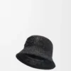 Bucket Hat aus Raffia und Kalbsleder Schwarz