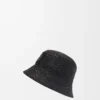 Bucket Hat aus Raffia und Kalbsleder Schwarz