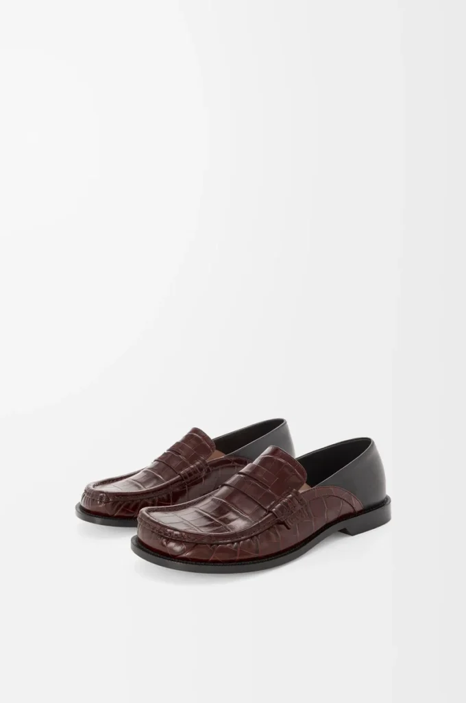 Campo Loafer mit Klappe aus geprägtem Kalbsleder und Nappalammleder Dunkelbraun/Schwarz