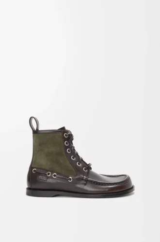 Campo Loafer-Stiefelette aus Kalbsleder und Kalbswildleder Dunkelbraun/Grün