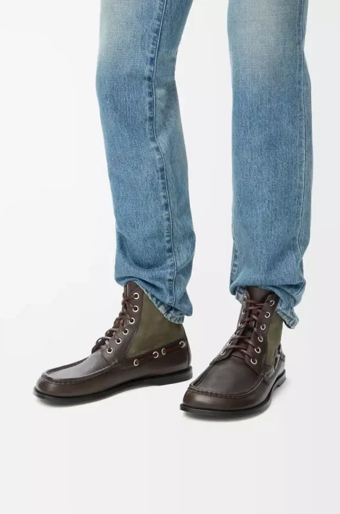 Campo Loafer-Stiefelette aus Kalbsleder und Kalbswildleder Dunkelbraun/Grün