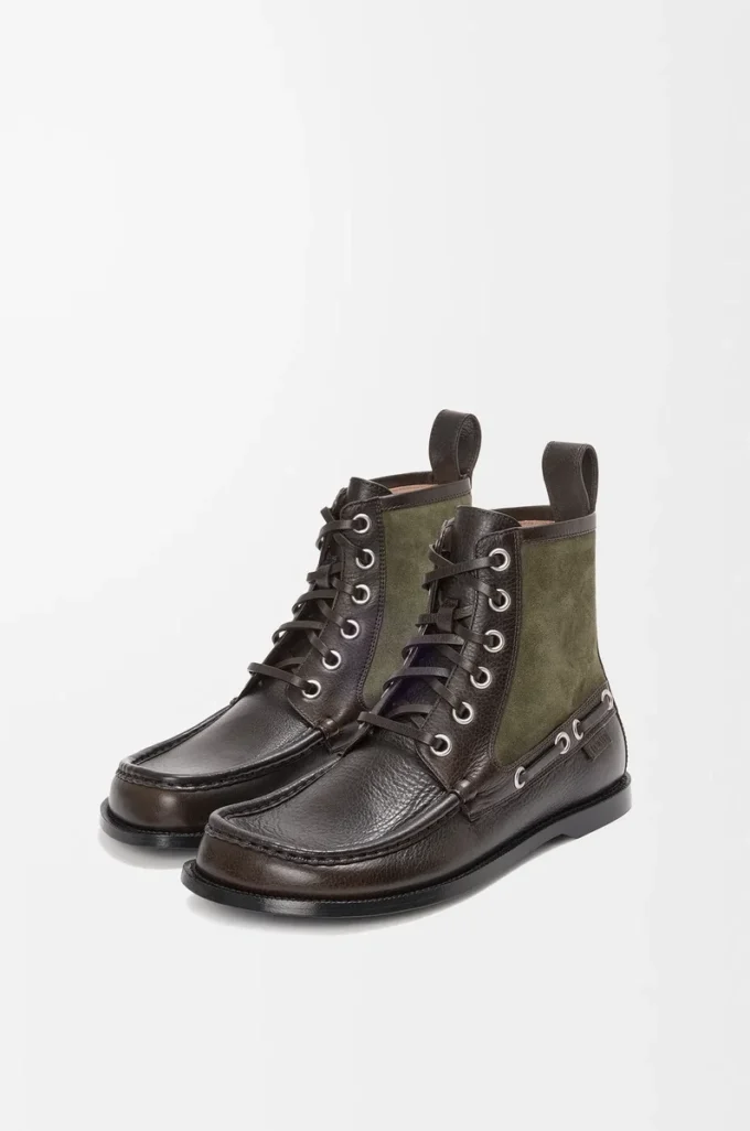 Campo Loafer-Stiefelette aus Kalbsleder und Kalbswildleder Dunkelbraun/Grün