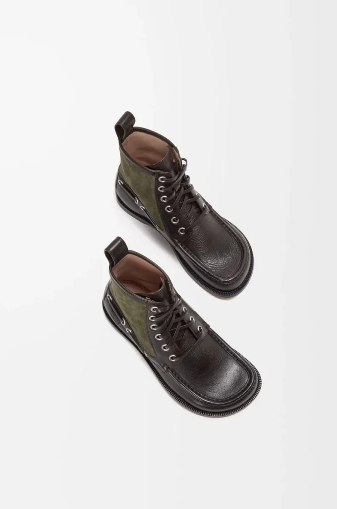 Campo Loafer-Stiefelette aus Kalbsleder und Kalbswildleder Dunkelbraun/Grün