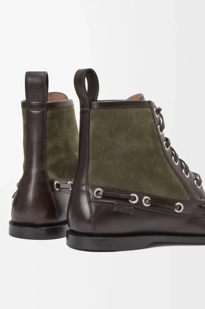 Campo Loafer-Stiefelette aus Kalbsleder und Kalbswildleder Dunkelbraun/Grün