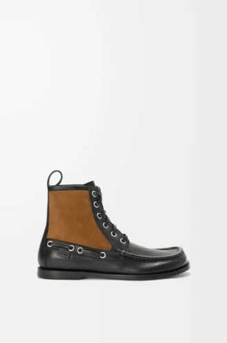 Campo Loafer-Stiefelette aus Kalbsleder und Kalbswildleder Schwarz/Schokolade