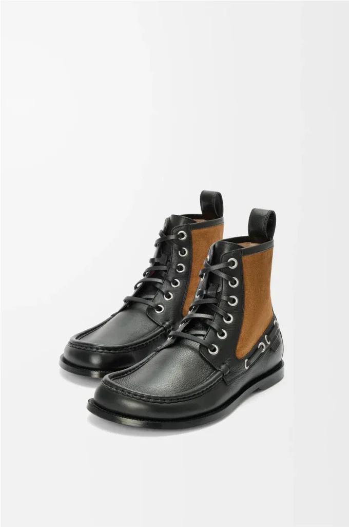 Campo Loafer-Stiefelette aus Kalbsleder und Kalbswildleder Schwarz/Schokolade