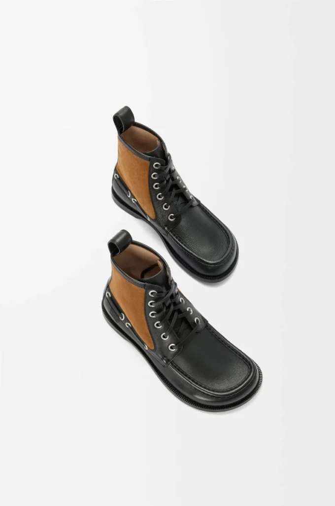 Campo Loafer-Stiefelette aus Kalbsleder und Kalbswildleder Schwarz/Schokolade