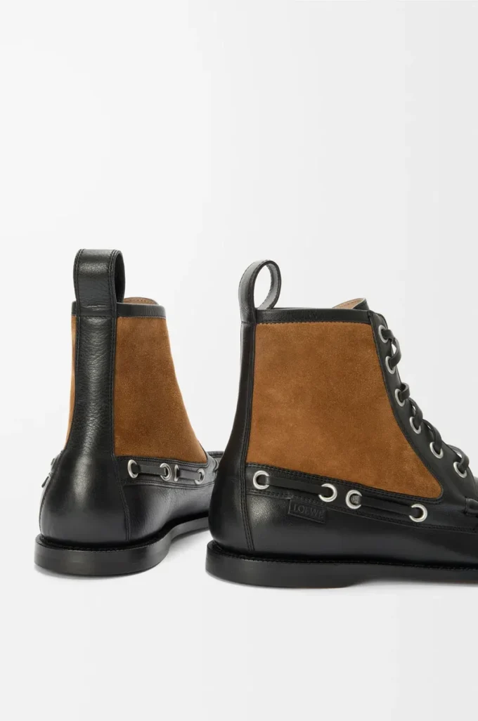 Campo Loafer-Stiefelette aus Kalbsleder und Kalbswildleder Schwarz/Schokolade