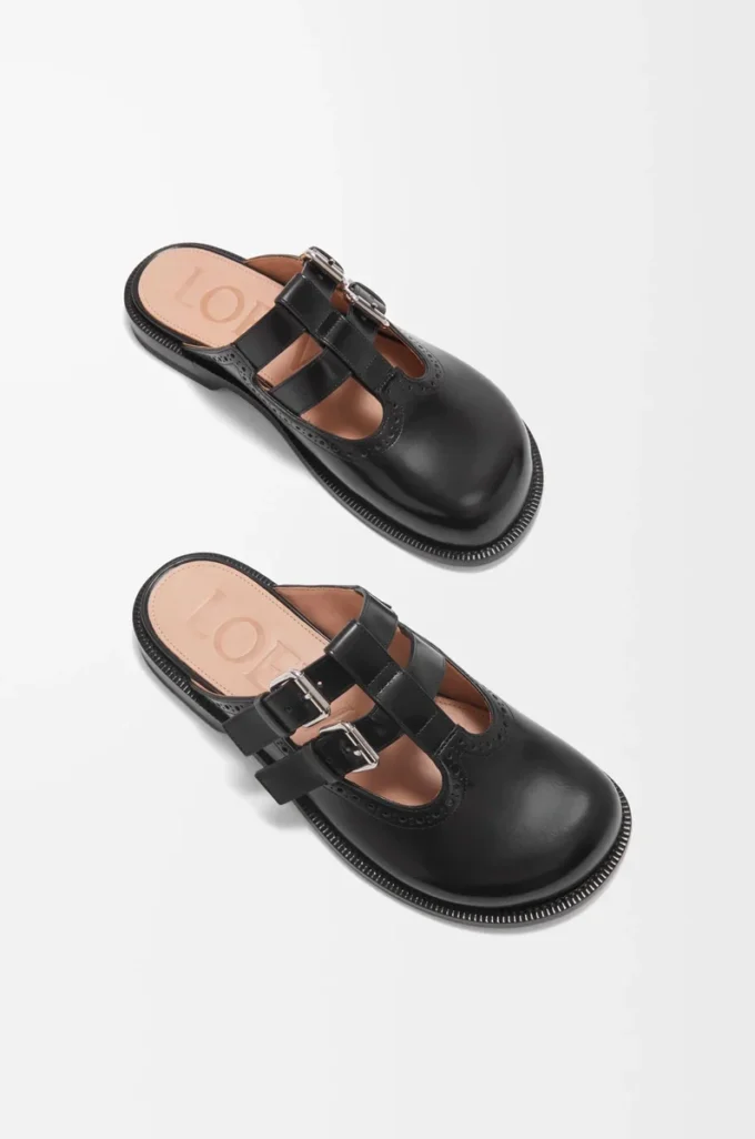 Campo Mary Jane Pantolette aus Kalbsleder Schwarz