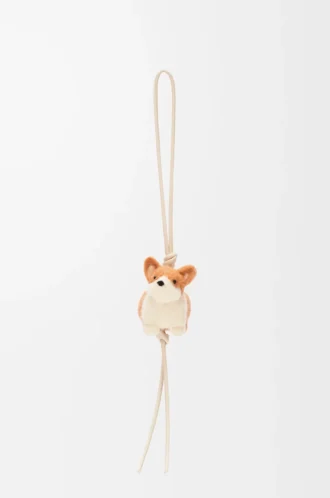 Corgi-Anhänger aus Filz und Kalbsleder in Soft White/Orange