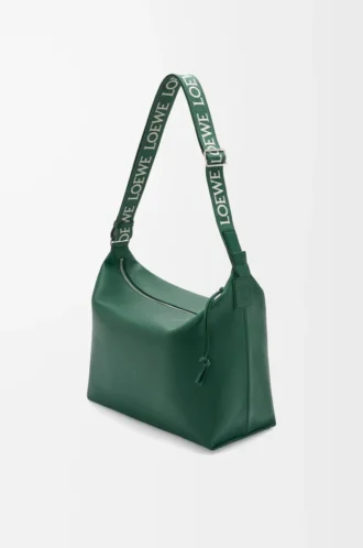 Cubi Crossbody-Tasche aus geschmeidigem, glattem Kalbsleder und Jacquard Evergreen