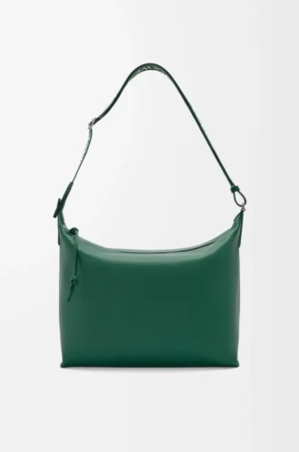 Cubi Crossbody-Tasche aus geschmeidigem, glattem Kalbsleder und Jacquard Evergreen